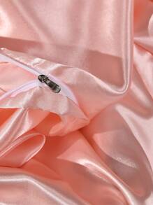 Bộ chăn ga gối Pink Stain bằng vải satin giống lụa Bộ chăn ga gối đôi cỡ Queen cỡ King sang trọng cổ điển 3 món chăn ga gối siêu mềm 1 chăn ga gối có khóa kéo 2 vỏ gối không kèm chăn bông Quà tặng cho nam và nữ - Hồng - Xem 2