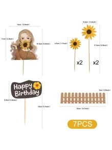 5 piezas Decoración de pastel con girasol de cumpleaños - Multicolor - Ver 3