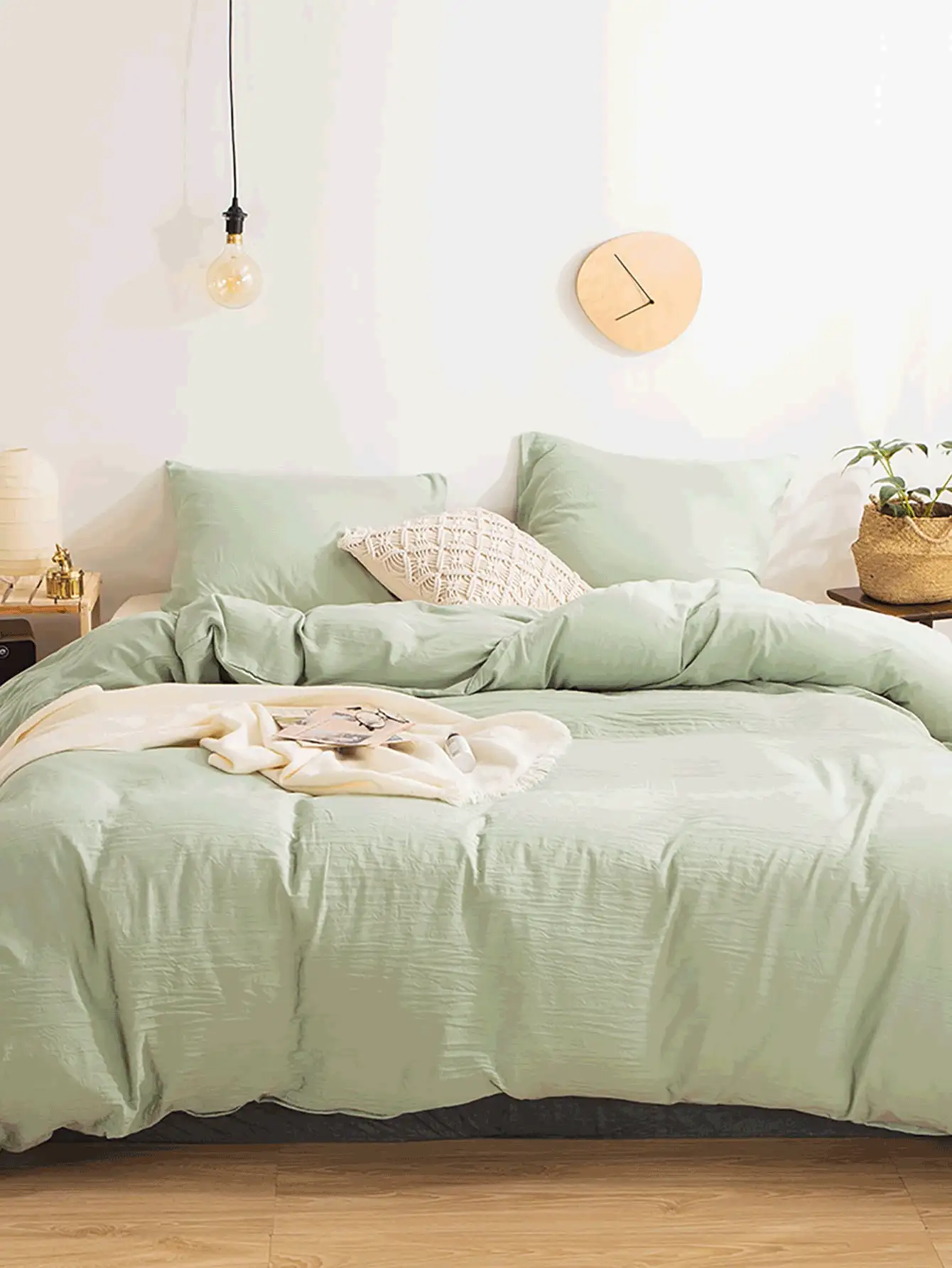 Bộ khăn trải giường màu rắn không có chất độn - màu xanh lá - Xem 2