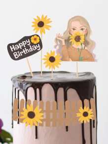 5 piezas Decoración de pastel con girasol de cumpleaños - Multicolor - Ver 4
