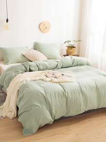 Bộ khăn trải giường màu rắn không có chất độn - màu xanh lá - Xem 3