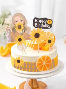 5 piezas Decoración de pastel con girasol de cumpleaños - Multicolor - Ver 5