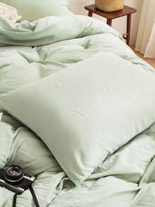 Bộ khăn trải giường màu rắn không có chất độn - màu xanh lá - Xem 4