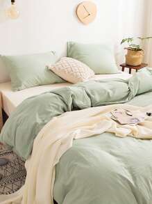 Bộ khăn trải giường màu rắn không có chất độn - màu xanh lá - Xem 5