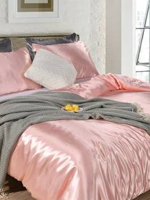 Bộ chăn ga gối Pink Stain bằng vải satin giống lụa Bộ chăn ga gối đôi cỡ Queen cỡ King sang trọng cổ điển 3 món chăn ga gối siêu mềm 1 chăn ga gối có khóa kéo 2 vỏ gối không kèm chăn bông Quà tặng cho nam và nữ - Hồng - Xem 7