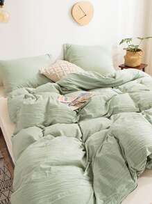 Bộ khăn trải giường màu rắn không có chất độn - màu xanh lá - Xem 6