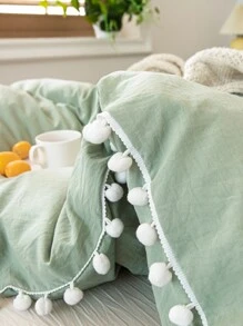 Juego de ropa de cama tipo boho/granja con cubrecama de pompones, 3 piezas: 1 cubrecama con cierre y 2 fundas de almohada, sin edredón. Cubrecama suave y transpirable de microfibra para niños y niñas. - Verde - Ver 9