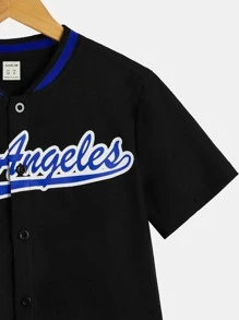 SHEIN Tween Boy Letter Graphic Baseball Collar Shirt Without Tee