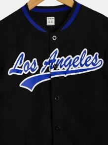 SHEIN Tween Boy Letter Graphic Baseball Collar Shirt Without Tee