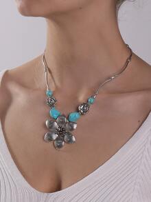 Collar con colgante con diseño de flor - Multicolor - Ver 1