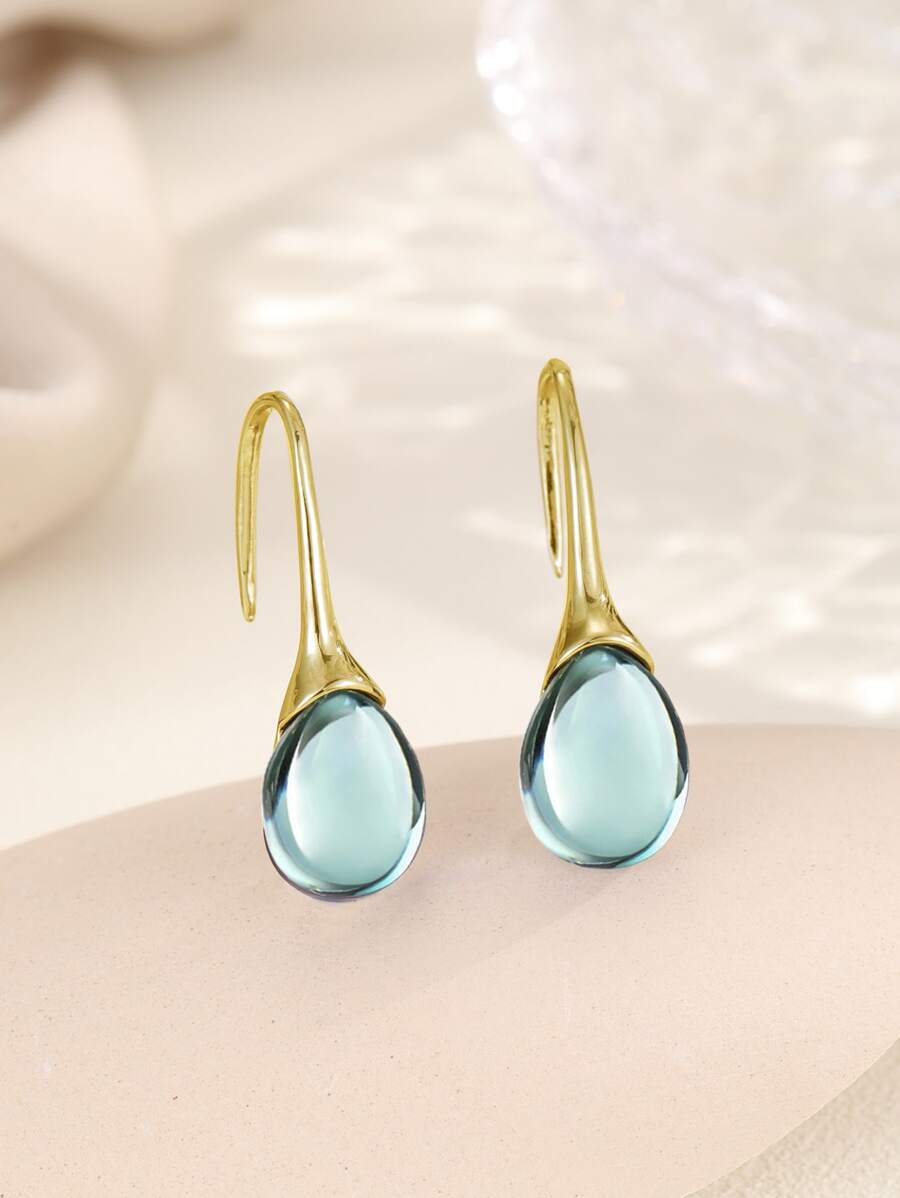 Oval Cut Gemstone Hook Stud Earrings Delicate Jewelry Party Holiday Decor For Women Girls Gift 1Pair - Multicolor - View 1