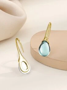 Oval Cut Gemstone Hook Stud Earrings Delicate Jewelry Party Holiday Decor For Women Girls Gift 1Pair - Multicolor - View 2