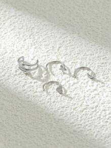 4入組方晶鋯石裝飾耳環 - 銀色 - 查看 2