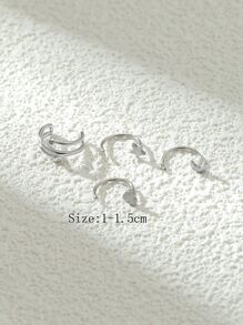 4入組方晶鋯石裝飾耳環 - 銀色 - 查看 3