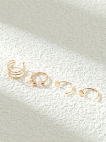 1pair Heart Stud Earring And 2pcs Clip-On Earrings Set Valentines,Mom,Mother,Mother's Day,Gift - Yellow Gold - View 2