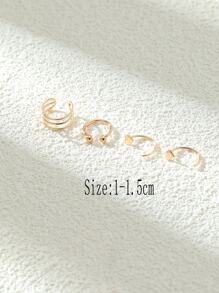 1pair Heart Stud Earring And 2pcs Clip-On Earrings Set Valentines,Mom,Mother,Mother's Day,Gift - Yellow Gold - View 3
