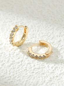 Cubic Zirconia Decor Hoop Earrings - Yellow Gold - View 2