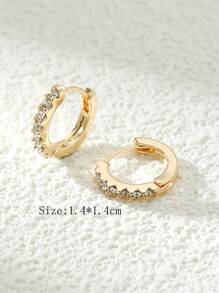 Cubic Zirconia Decor Hoop Earrings - Yellow Gold - View 3