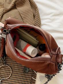 Chain Decor Vintage Design Hobo Bag - Rust Brown - View 5