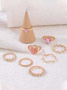 8 chiếc nhẫn trang trí hình bướm & rhinestone - Vàng - Xem 2