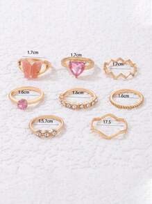8 chiếc nhẫn trang trí hình bướm & rhinestone - Vàng - Xem 3