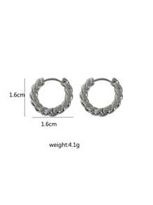 扭結圓耳環 - 銀色 - 查看 4