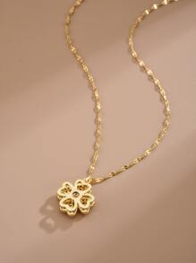 1 件时尚旋转四叶草不锈钢项链，适合女士，适合派对、日常佩戴、欧美风格、个性化、大方、方晶锆石、婚礼珠宝、送给女孩、亲戚、朋友、生日、情人节、送给爱人的礼物 - 金黃色 - 查看 2