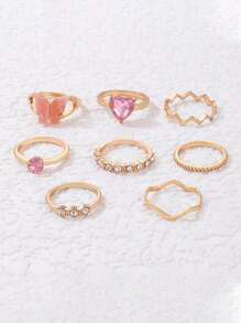 8 chiếc nhẫn trang trí hình bướm & rhinestone - Vàng - Xem 4