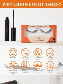 1pair 10mm Natural Reusable Individual Eyelashes - Black - View 5