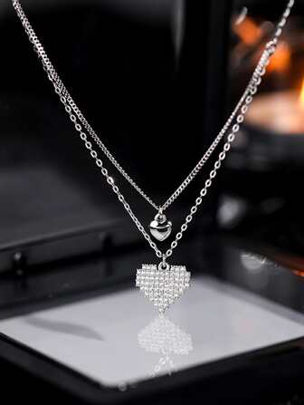 水鑽愛心掛飾多層次項鍊