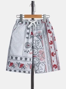 SHEIN Boys Paisley Print Drawstring Waist Shorts - Multicolor - View 1