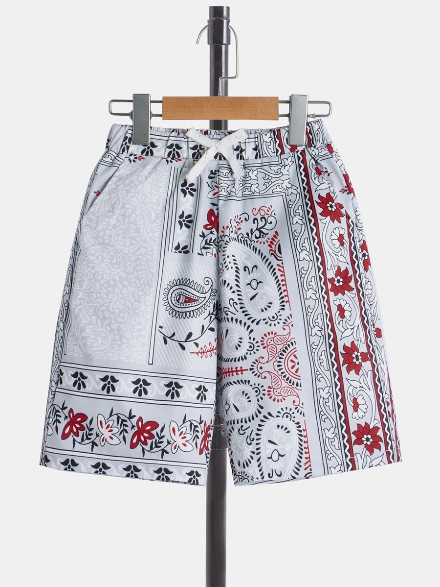 SHEIN Boys Paisley Print Drawstring Waist Shorts - Multicolor - View 1