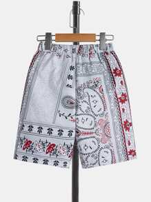 SHEIN Boys Paisley Print Drawstring Waist Shorts - Multicolor - View 2