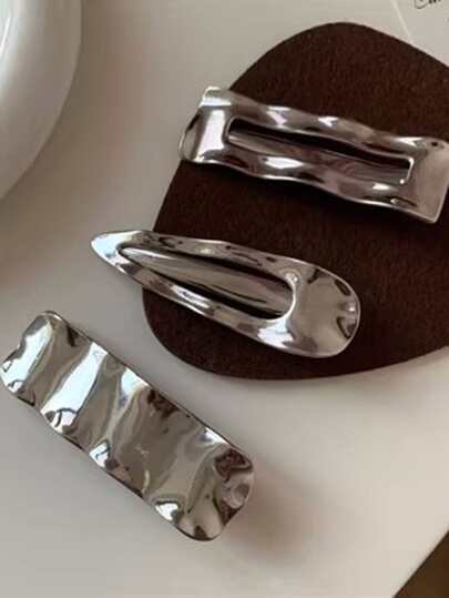 3pcs Korean Ins Style Unique Cutout Geometric Metal Hair Clip Set Casual,Y2k Claw Clips Hair Claws Hair Barrettes, School Stuff, Hair Accessories