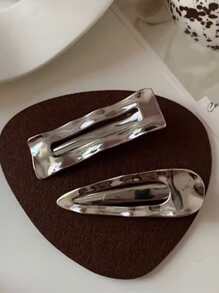 3件套韩版ins风独特镂空几何金属发夹套装，休闲Y2K爪夹发卡，学生用品，发饰，头部饰品，女士发饰，发夹 - 銀色 - 查看 2