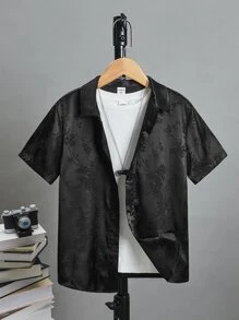 SHEIN 男孩花卉圖案提花襯衫不帶T恤