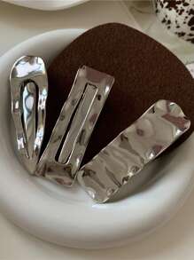 3件套韩版ins风独特镂空几何金属发夹套装，休闲Y2K爪夹发卡，学生用品，发饰，头部饰品，女士发饰，发夹 - 銀色 - 查看 3