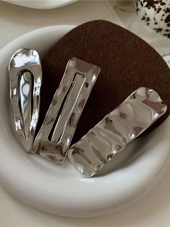 3pcs Korean Ins Style Unique Cutout Geometric Metal Hair Clip Set Casual,Y2k Claw Clips Hair Claws Hair Barrettes, School Stuff, Hair Accerssories