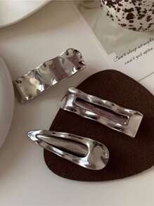 3件套韩版ins风独特镂空几何金属发夹套装，休闲Y2K爪夹发卡，学生用品，发饰，头部饰品，女士发饰，发夹 - 銀色 - 查看 5