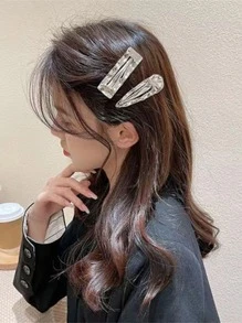 3件套韩版ins风独特镂空几何金属发夹套装，休闲Y2K爪夹发卡，学生用品，发饰，头部饰品，女士发饰，发夹 - 銀色 - 查看 6