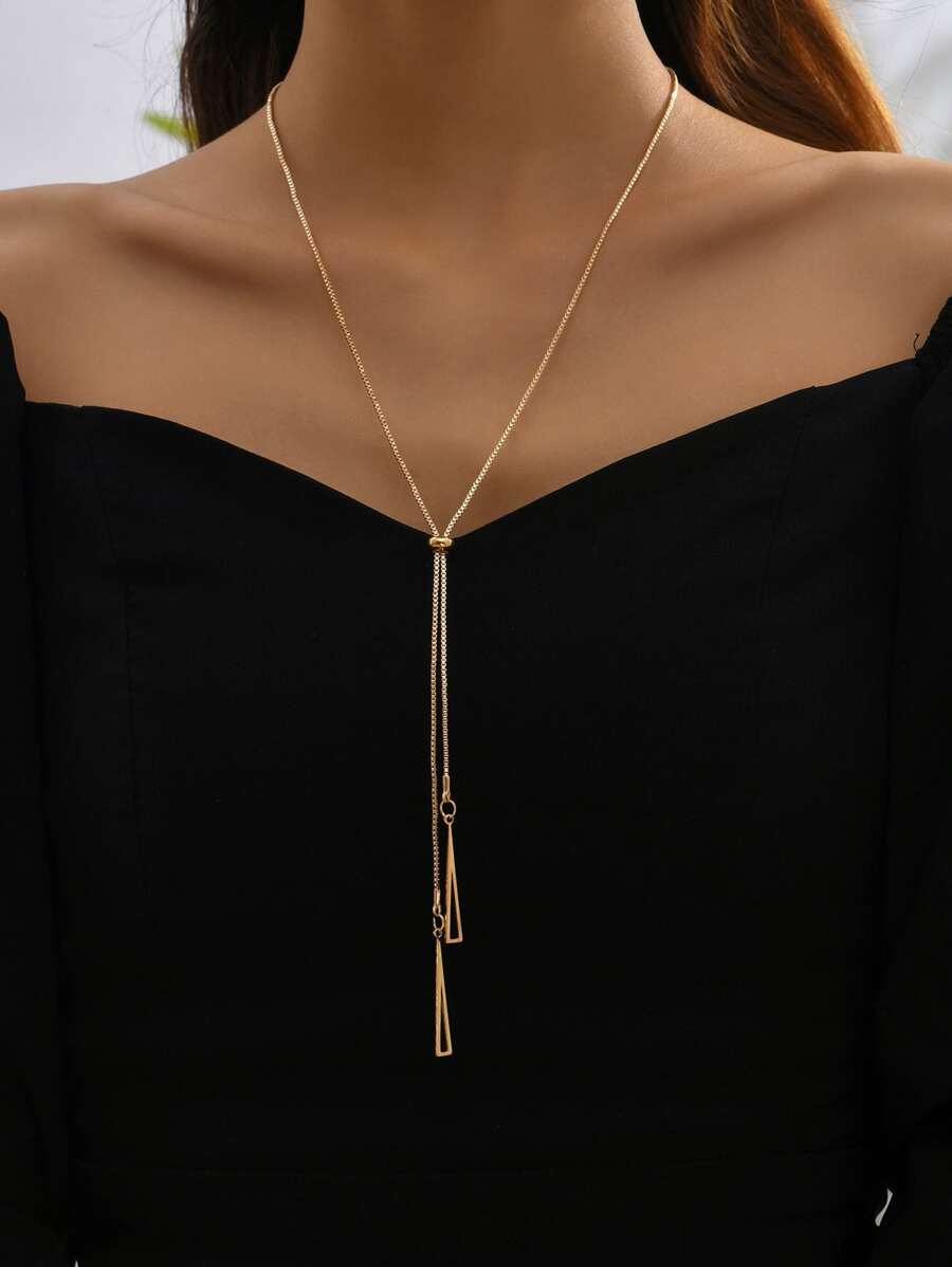 1pc Simple Tassel Y-Shaped Pendant Long Chain Necklace - Yellow Gold - View 1