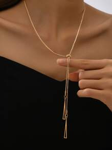 1pc Simple Tassel Y-Shaped Pendant Long Chain Necklace - Yellow Gold - View 2