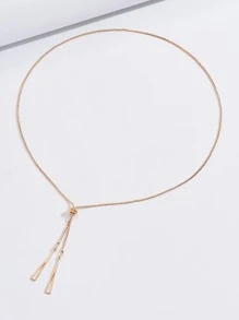 1pc Simple Tassel Y-Shaped Pendant Long Chain Necklace - Yellow Gold - View 3