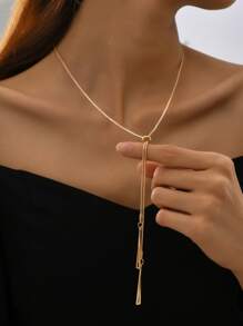 1pc Simple Tassel Y-Shaped Pendant Long Chain Necklace - Yellow Gold - View 6