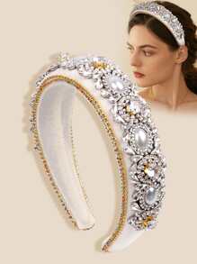 1pc Women Rhinestone & Faux Pearl Decor Luxury Headband, For Decoration