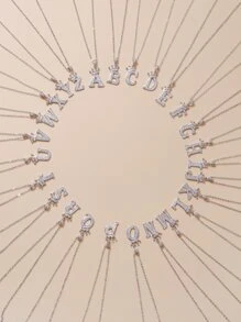 RINTOLER Dây chuyền Khối Zirconia  Lá thư & Đồ treo vương miện - Bạc - Xem 1