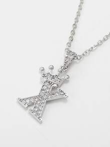 RINTOLER Dây chuyền Khối Zirconia  Lá thư & Đồ treo vương miện - Bạc - Xem 4