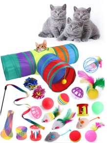 21入組貓玩具，包括三通道貓道、追逐玩具棒和老鼠玩具 - 淺藍色 - 查看 4