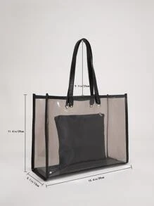 Túi tote nhựa PVC trong suốt đi biển mùa hè với bộ túi nhỏ Túi đeo vai cho nữ, hoàn hảo cho lễ hội âm nhạc - màu đen - Xem 3