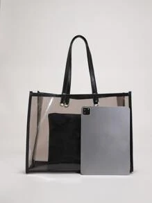 Túi tote nhựa PVC trong suốt đi biển mùa hè với bộ túi nhỏ Túi đeo vai cho nữ, hoàn hảo cho lễ hội âm nhạc - màu đen - Xem 7